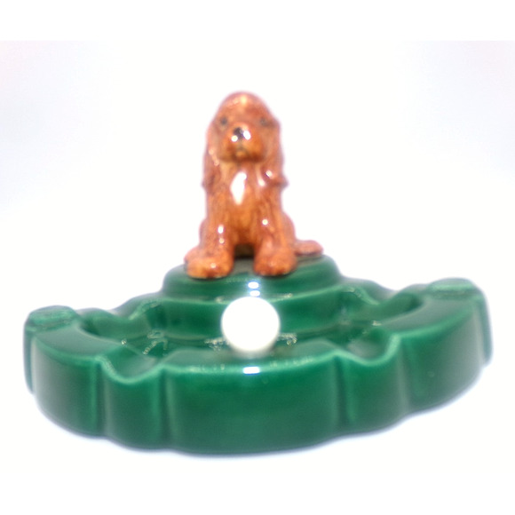 Vintage Ceramic Pointer Setter Retriever Hound Dog on Green Golf Green Ashtray - Picture 15 of 16